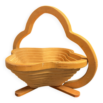 Vintage coupe ou panière à fruits en bois pliable XXème