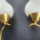 Pair of vintage wall sconces in gilded brass and opaline glass from the 1950s.