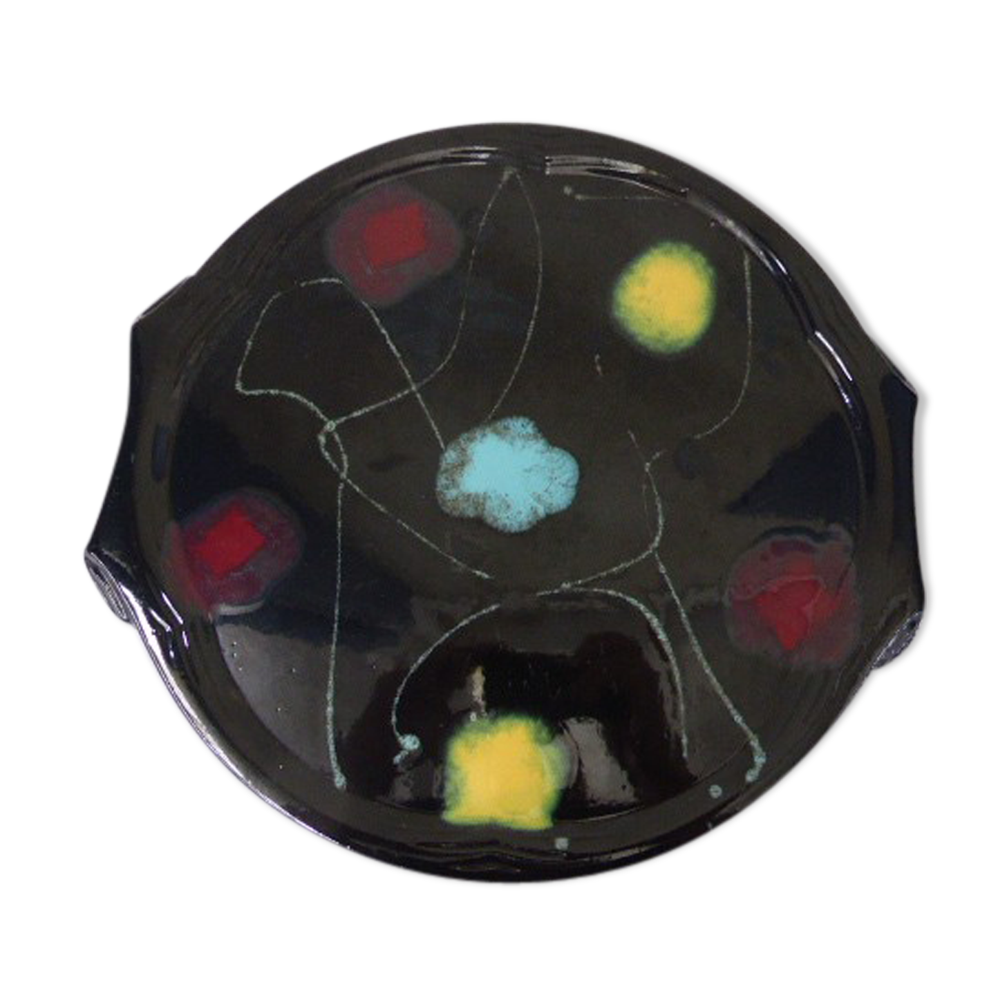 Plat a gâteaux en céramique émaillée noire  design et vintage 1950