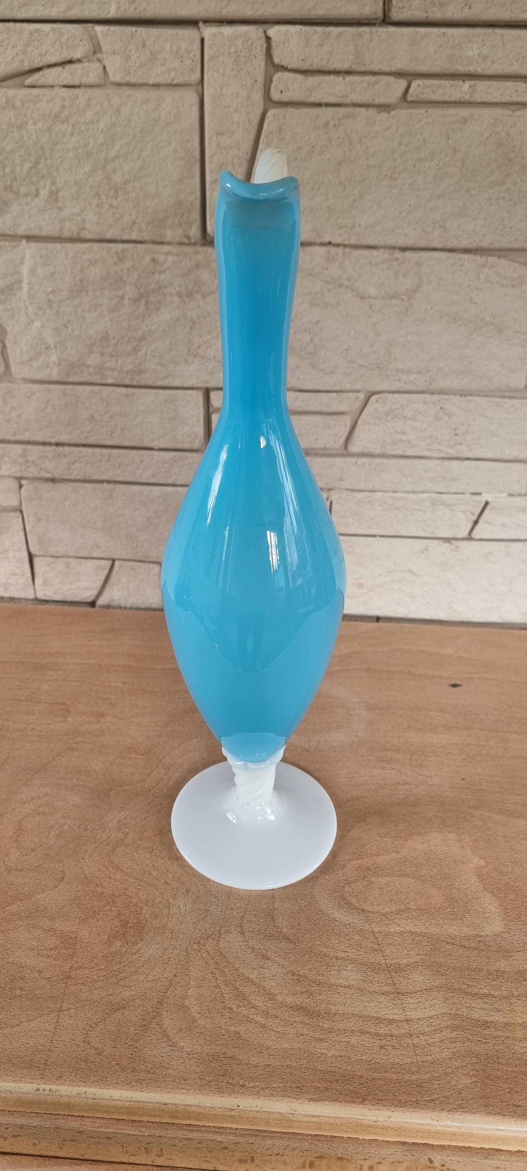Vintage blue opaline ewer vase