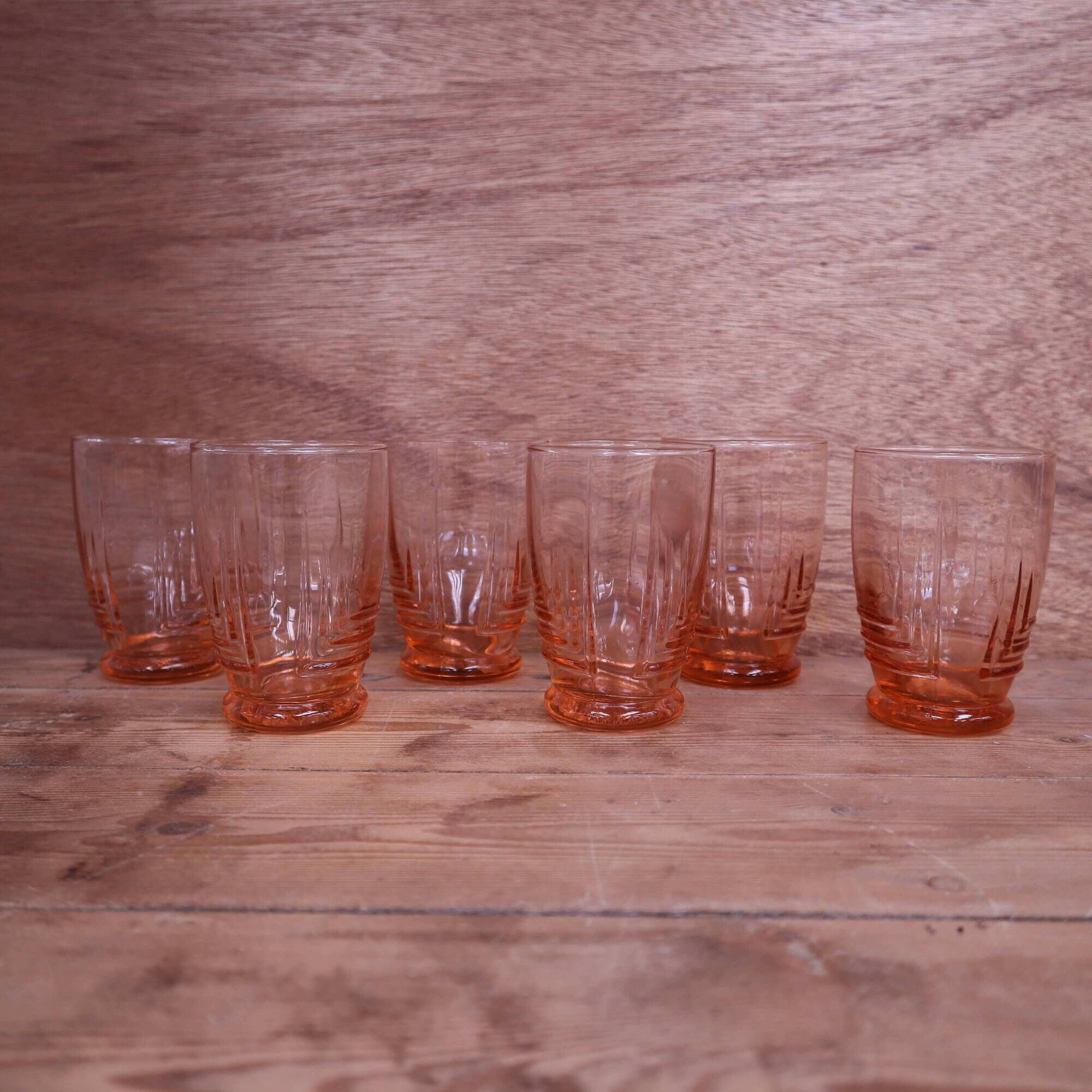 Lot 6 anciens verres à eau vieux rose années 1950