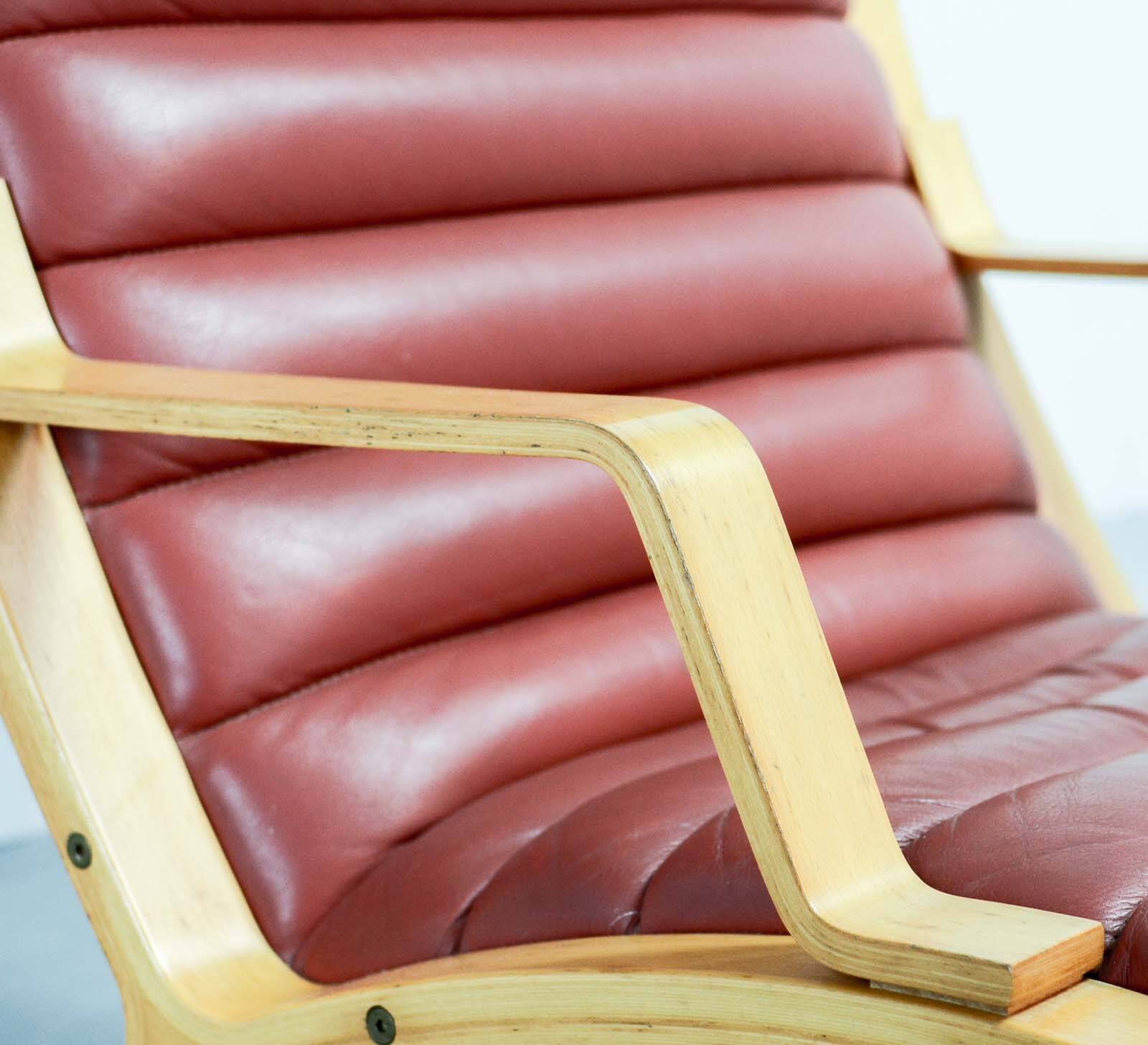 Padded Red Leather High Back AX Lounge Chairs by Hvidt and Molgaard Nielsen