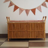 Vintage rattan chest bench