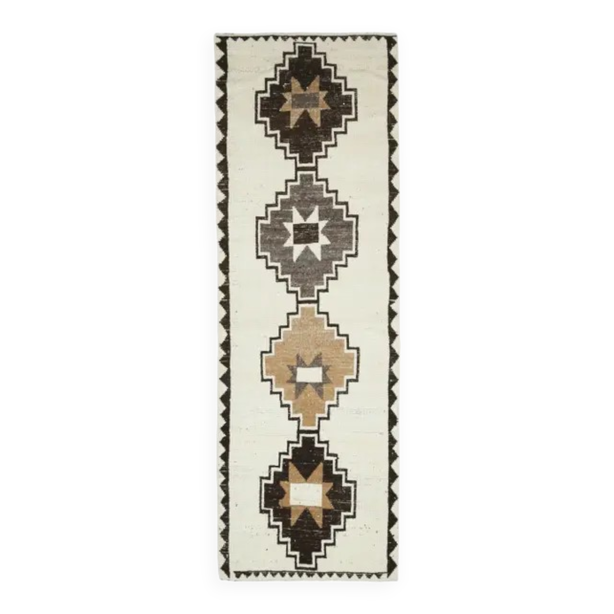 Vintage Turkish Oushak Handmade Cotton White Wool Runner 108x326