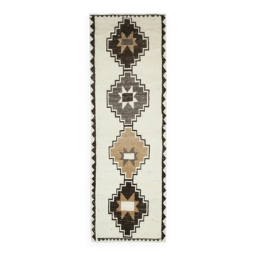 Couloir en laine blanche en coton turc Oushak vintage fait main 108x326