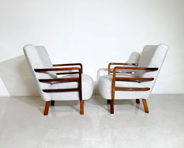 Paire de fauteuils art déco, noyer, hongrie - nouvelle garniture