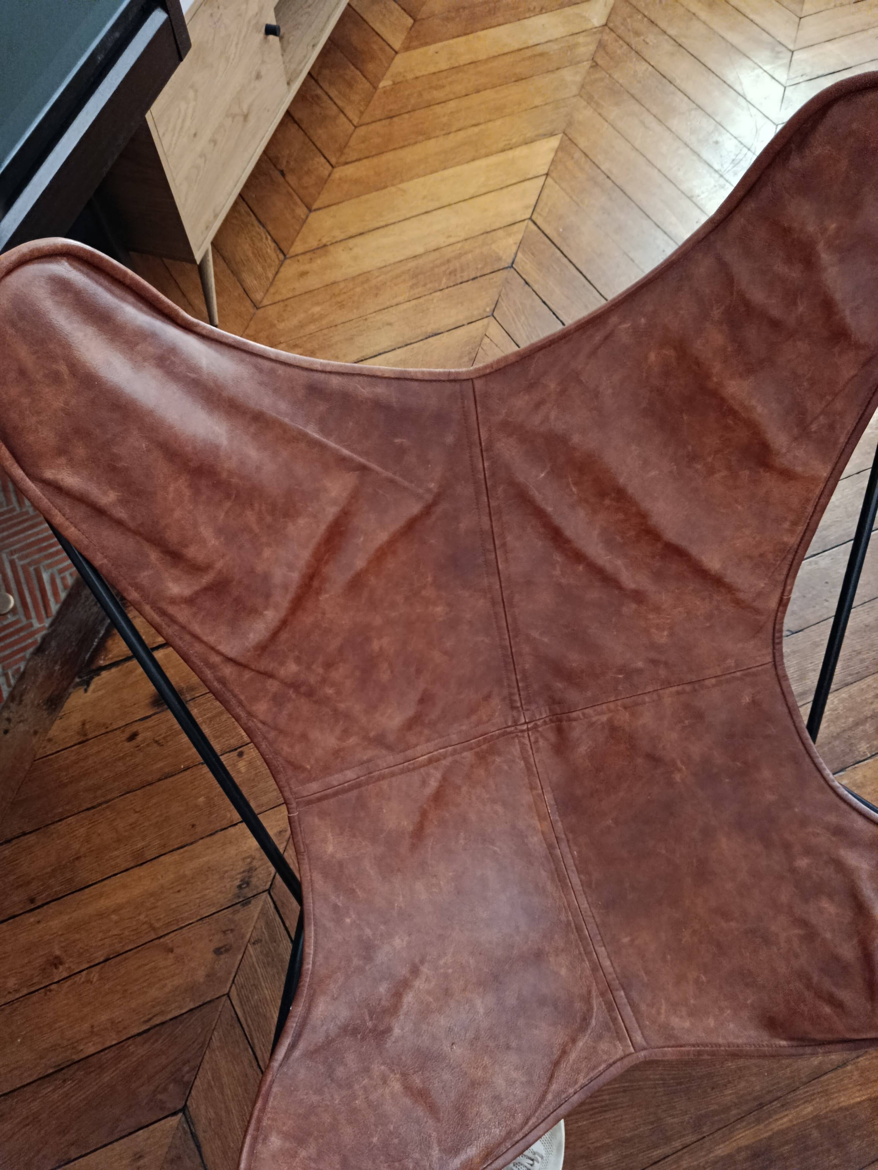 BKF Armchair Sudestada Brown Vintage Leather No. 03 with black epoxy lacquered frame