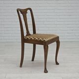 1930s, set of 6 Danish chairs, furniture velour, oak wood, reupholstered.