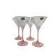 Set of 4 Luminarc Cocktail glasses with pink stems, original label from 1980.