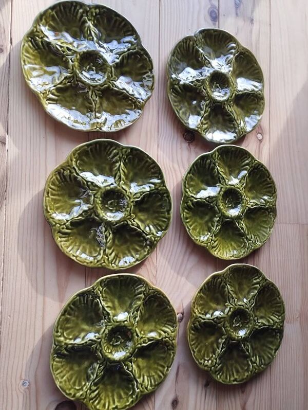 6 Assiettes à huîtres vintage en céramique de Gien