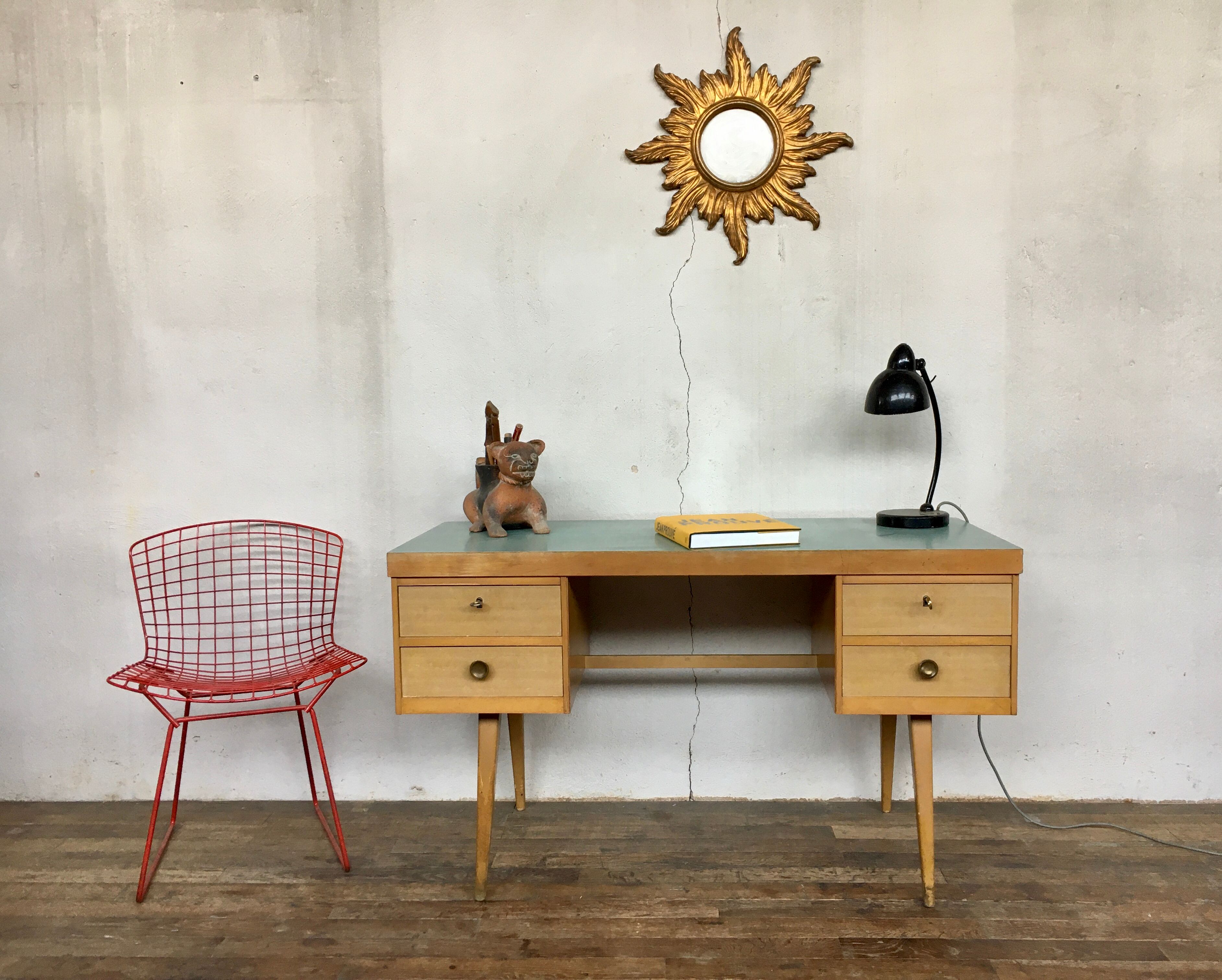 Bureau d'appoint scandinave en teck de 1950 1960 old vintage formica bleu vert