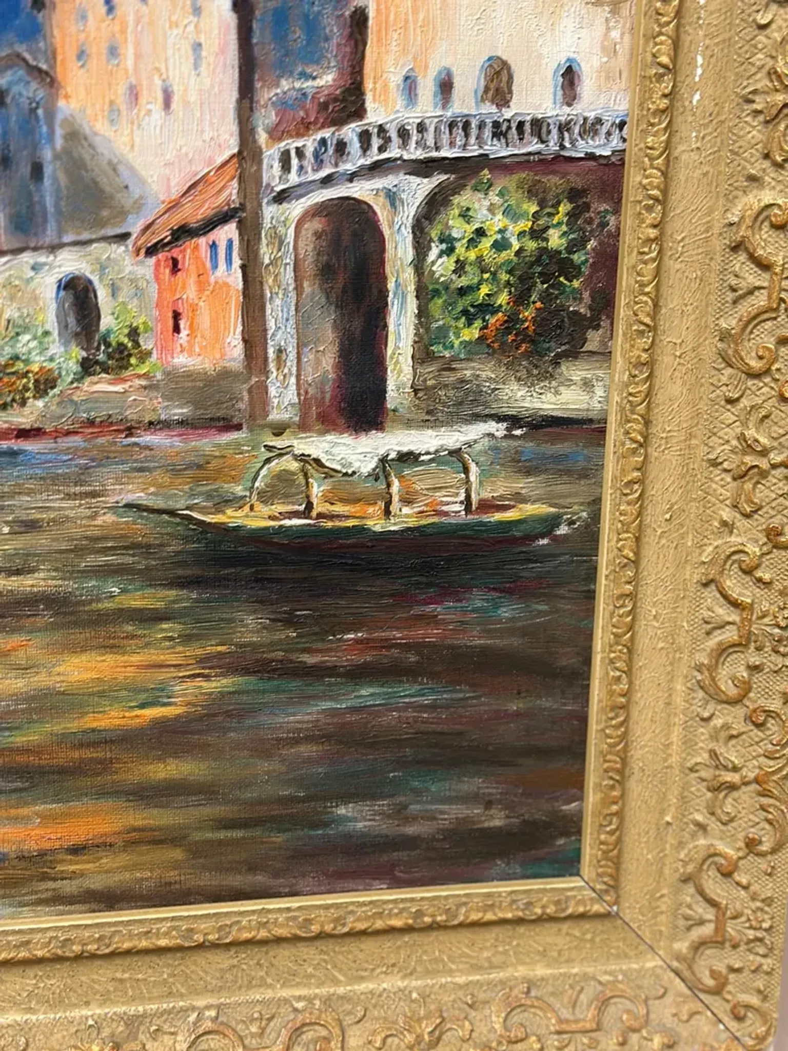 Original Swedish Oil on Canvas – “City and the Lake” by Eric Johan – Vintage & Framed