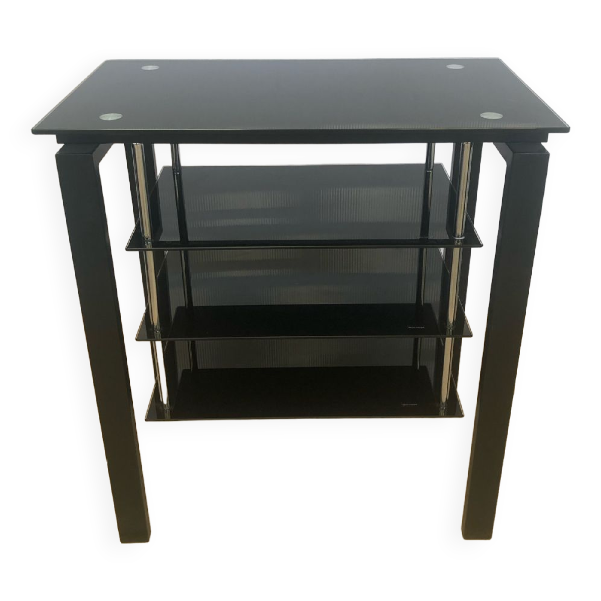 High black metal shelf with 3 tempered glass shelves