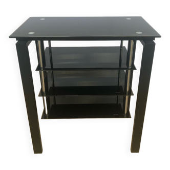 High black metal shelf with 3 tempered glass shelves
