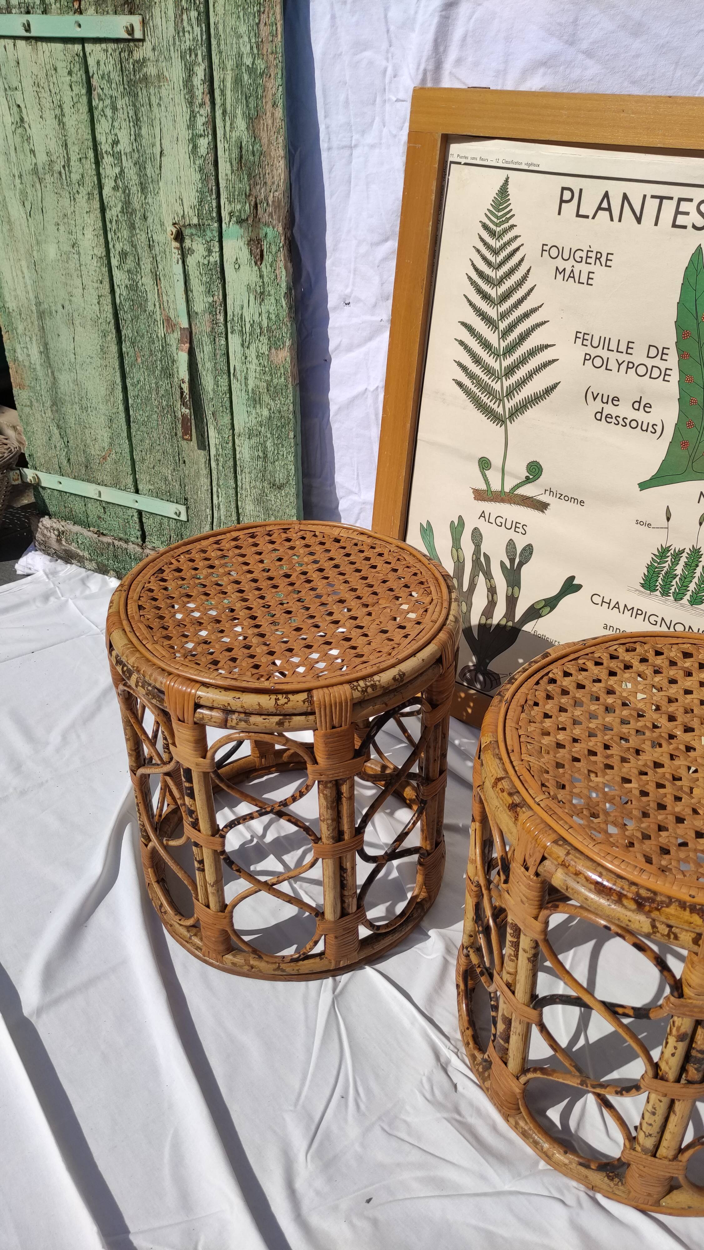 Tables d'appoint vintage en bambou et rotin