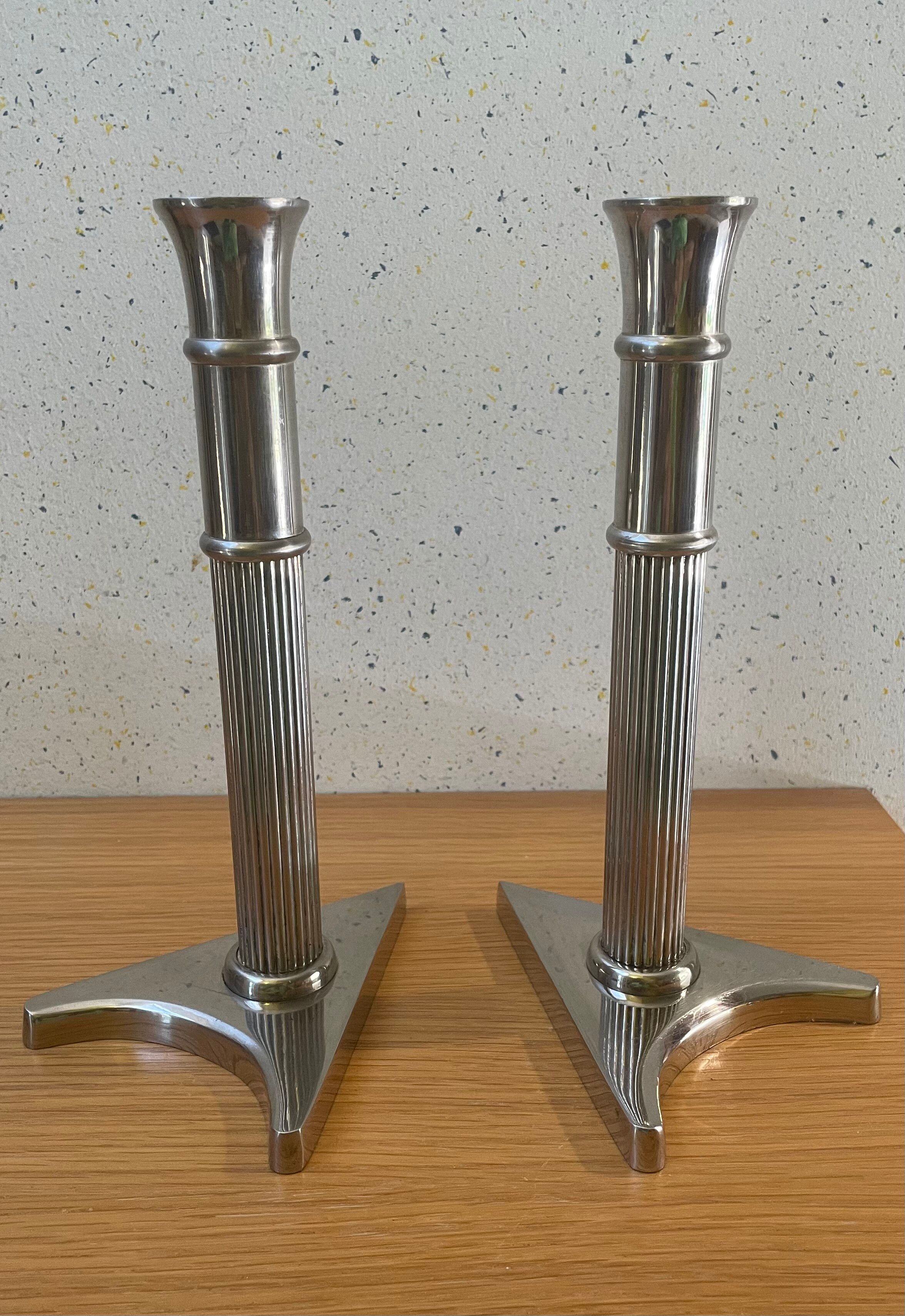 Art Deco candle holders, silver-plated cast iron.