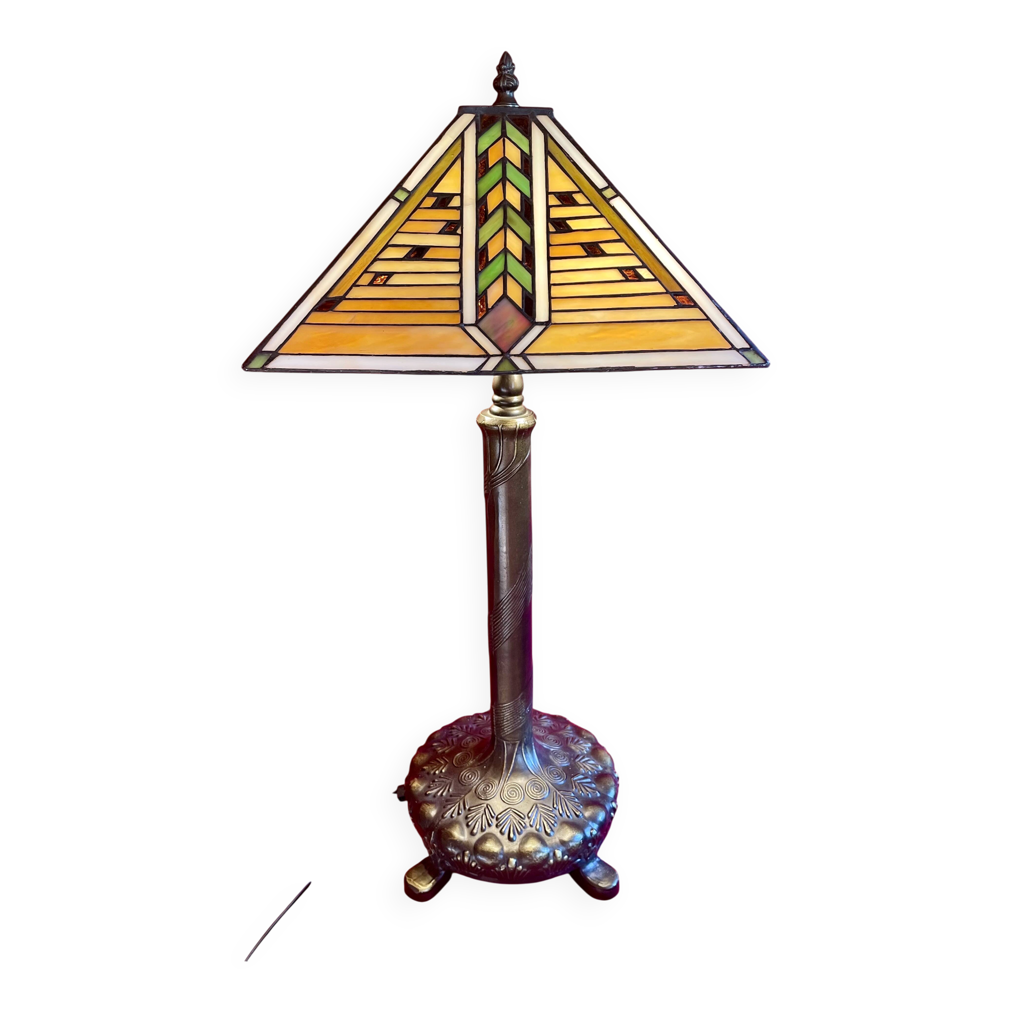 Art Deco lamp, "Tiffany" inspiration, glass and brass