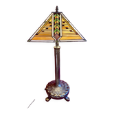 Art Deco lamp, "Tiffany" inspiration, glass and brass