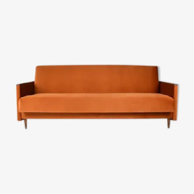 Foldable sofa, reddish velvet, restored, 1960s
