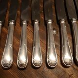 Series of 12 silver metal knives and stainless steel blade Louis XV style floral shell