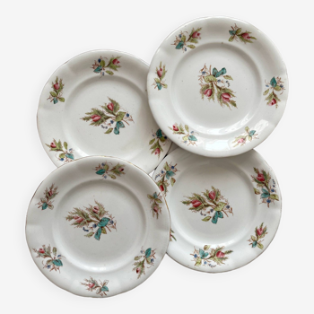 4 assiettes à dessert en terre de fer polychrome fleurs KG Lunéville