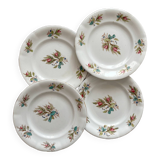 4 polychrome ironstone dessert plates with flowers, KG Lunéville