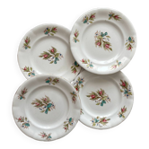 4 assiettes à dessert en terre de fer polychrome fleurs KG Lunéville