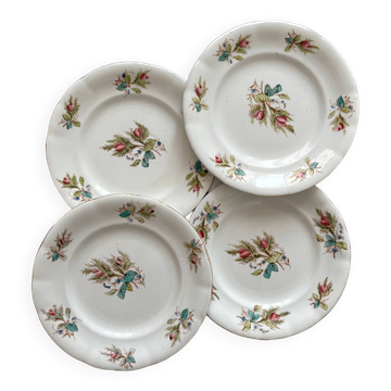 4 polychrome ironstone dessert plates with flowers, KG Lunéville