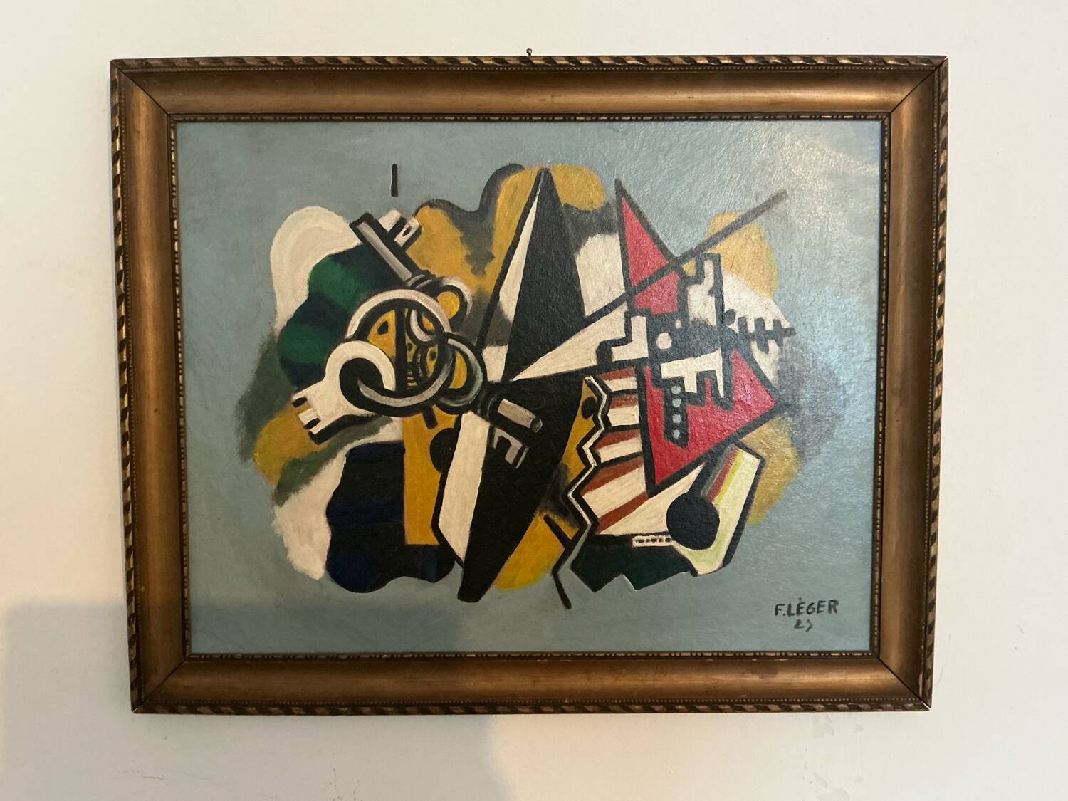 Peinture géométrique abstraite – Signée – Huile sur panneau avec cadre vintage