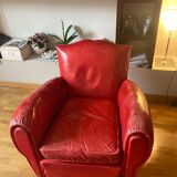 2 club chairs "moustache", 30s, in red leather
