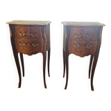 Pair of Louis XV style bedside tables with marquetry and marble top