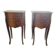 Pair of Louis XV style bedside tables with marquetry and marble top
