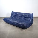 Canapé 3 places Michel Ducaroy Togo en cuir bleu Ligne Roset France années 1980