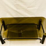 Black and gold coffee table with double tops in smoked glass circa 1970
