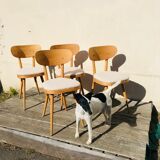 4 vintage 1960 Baumann chairs in blond beech