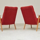 Pair of red armchairs by Jaroslav Smidek for Ton (Thonet) 60s