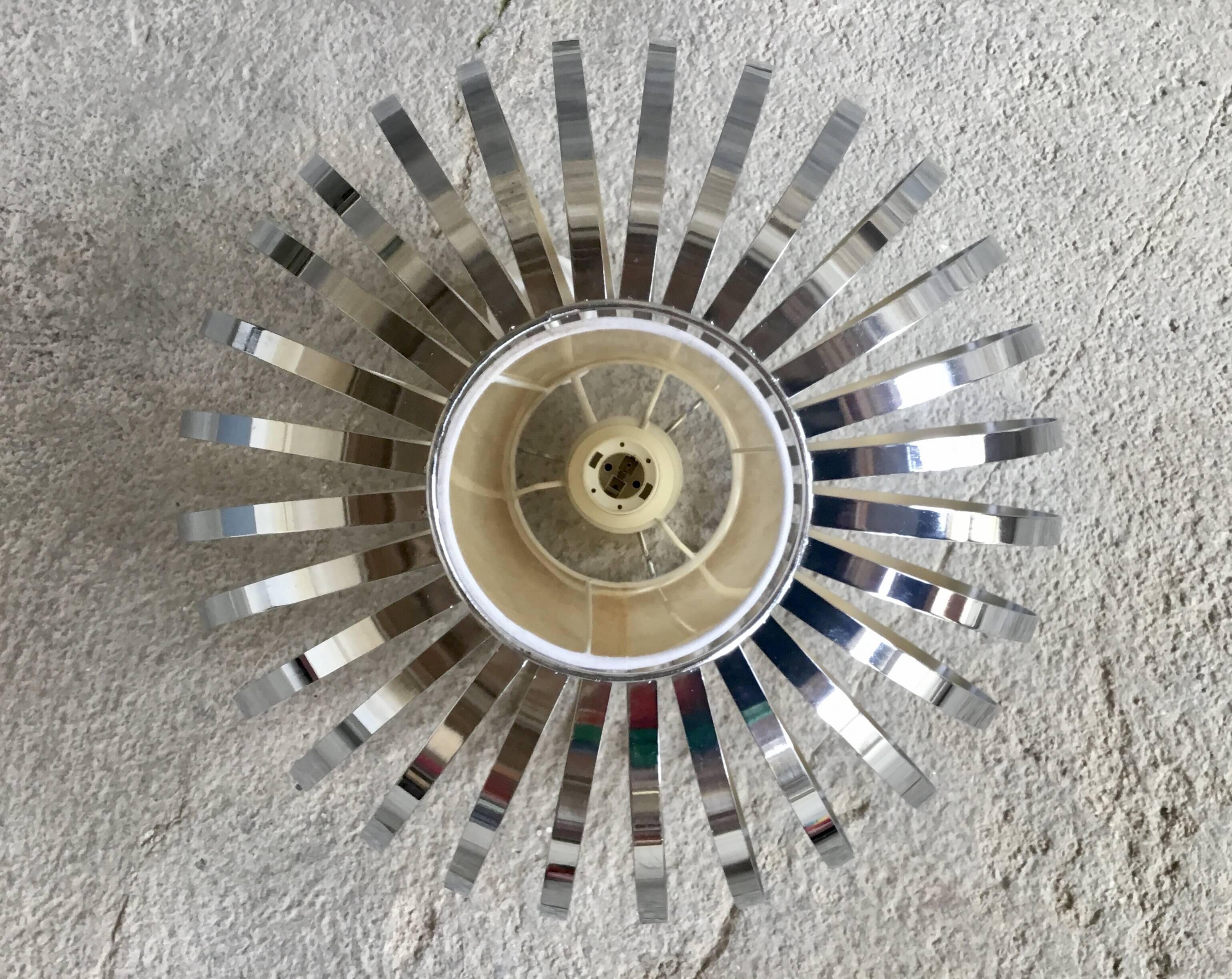 Spherical pendant light with stainless steel blades - vintage 1990