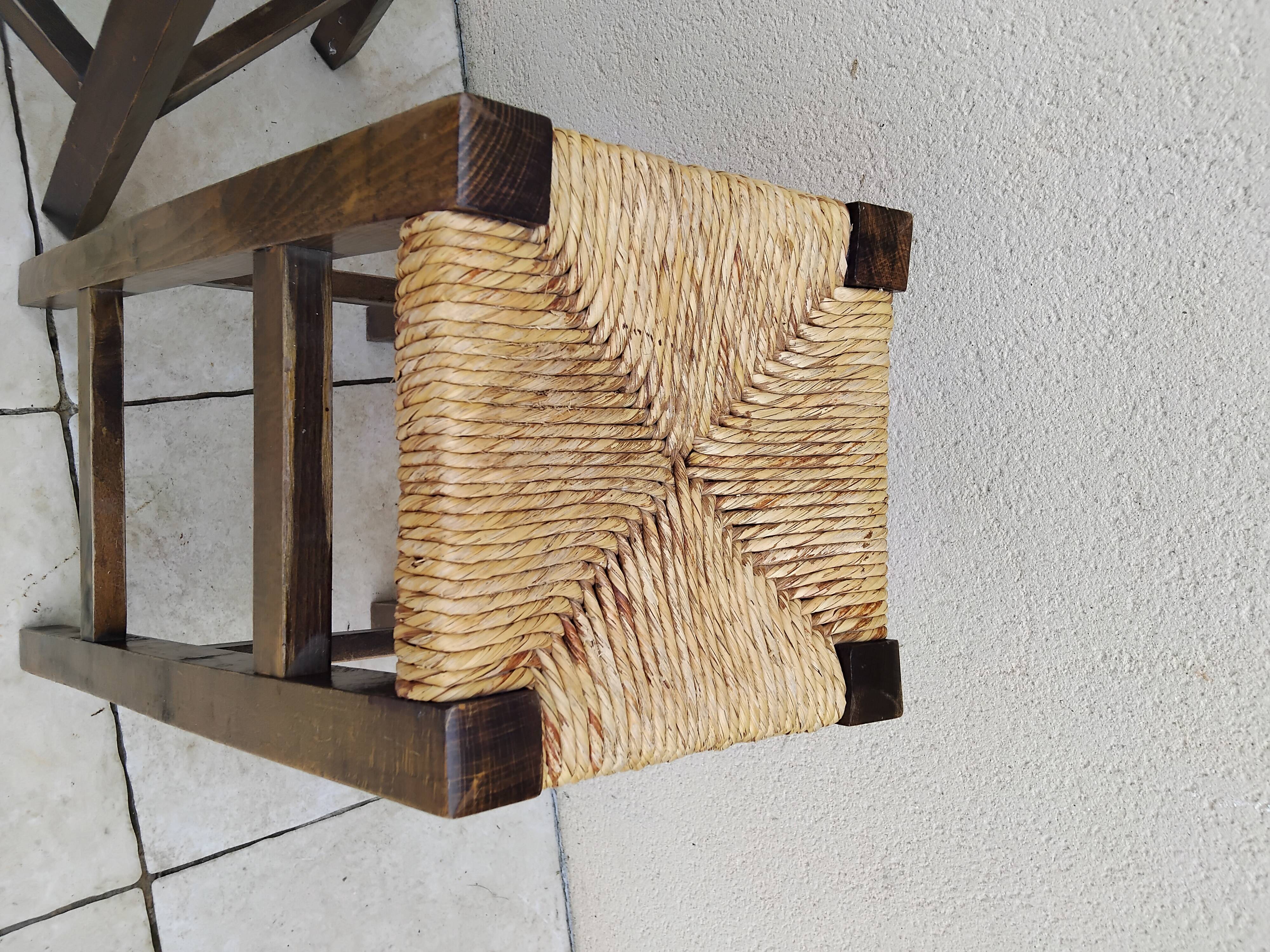 Pair of vintage stools with straw seats