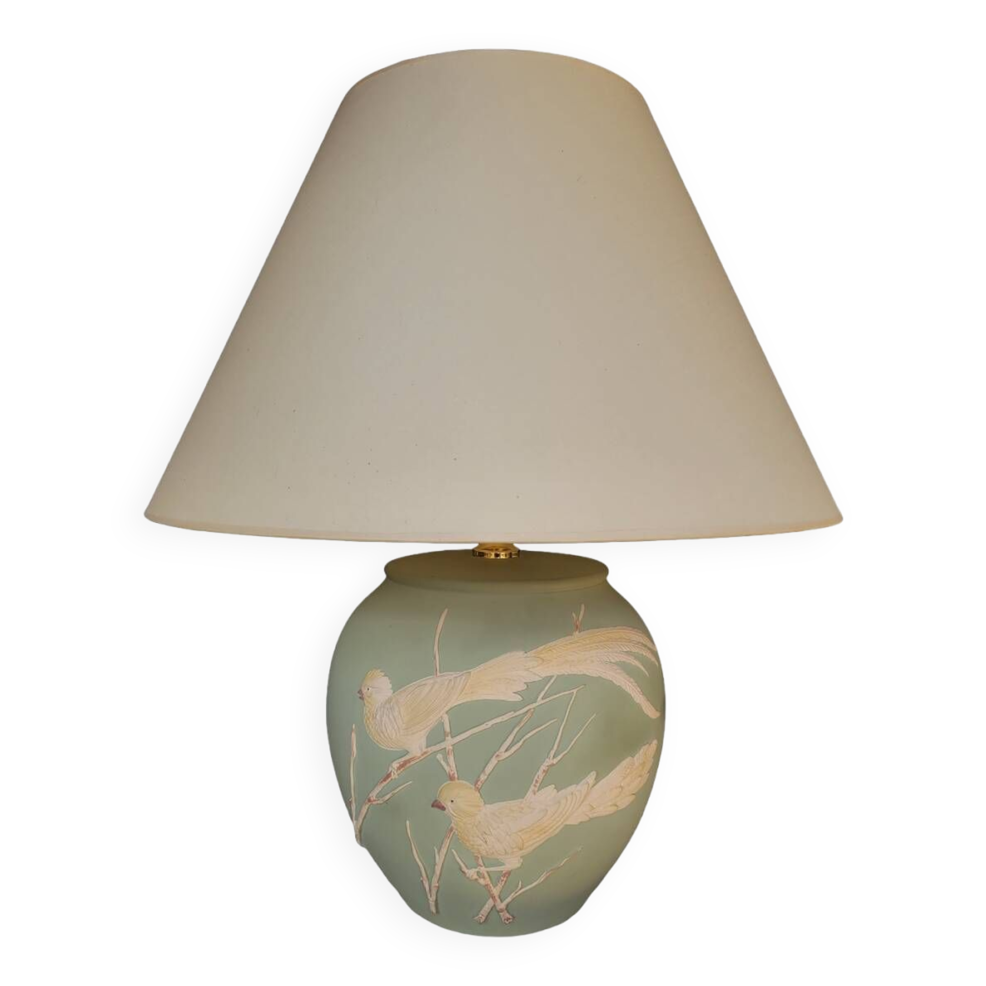 Matt green table lamp and birds in relief