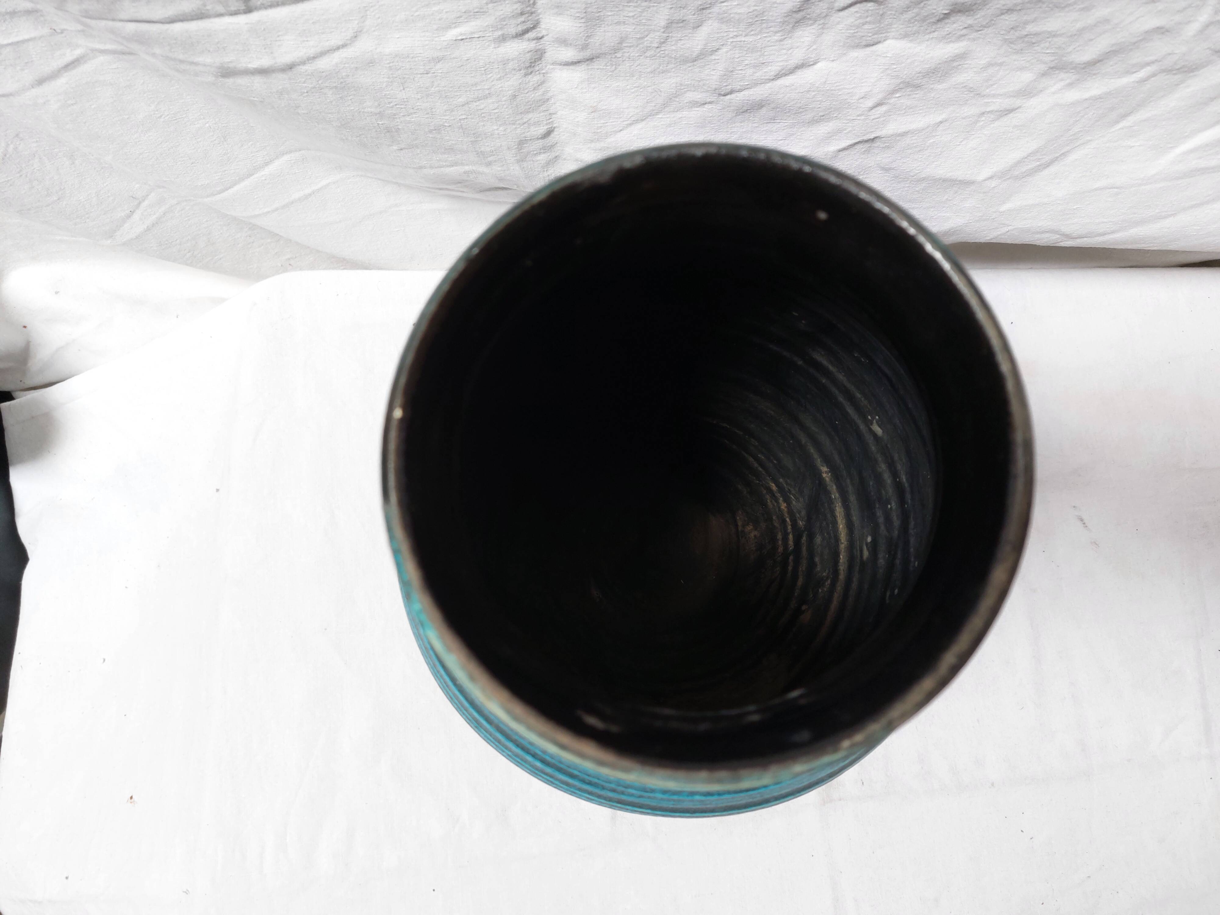 Large blue ceramic vase "Gauloise" – Potiers d’Accolay – Year 60