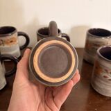 Vintage 6x Cup Ceramic Stoneware Flowers Floral Orange Brown 1970