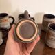 Vintage 6x Cup Ceramic Stoneware Flowers Floral Orange Brown 1970