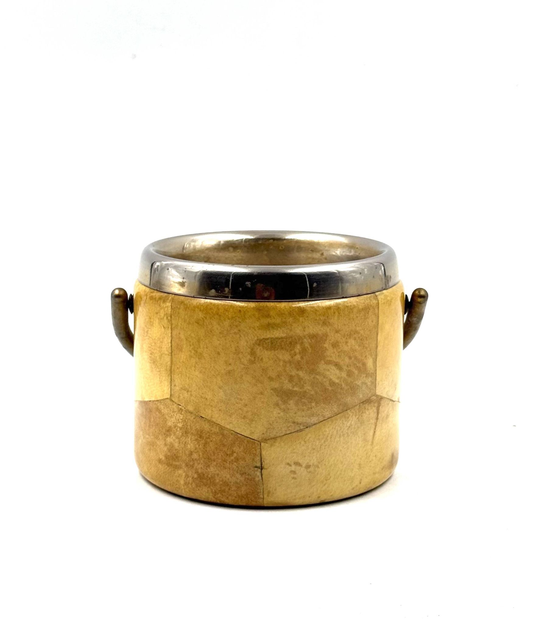 Mid-century cream parchment ice bucket, Aldo Tura Italy 1950s