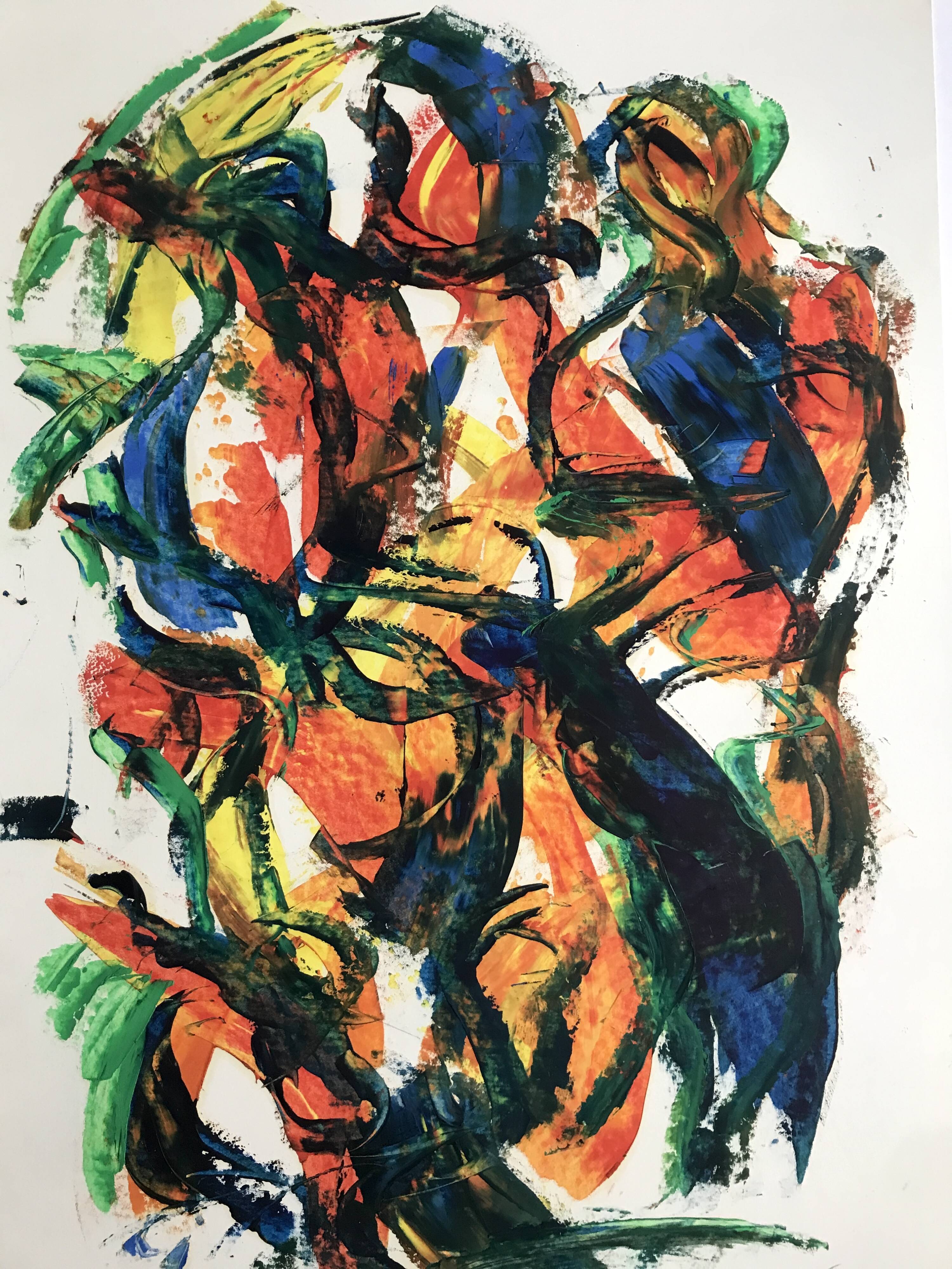 Composition abstraite orange et verte, gouache sur papier, 1989