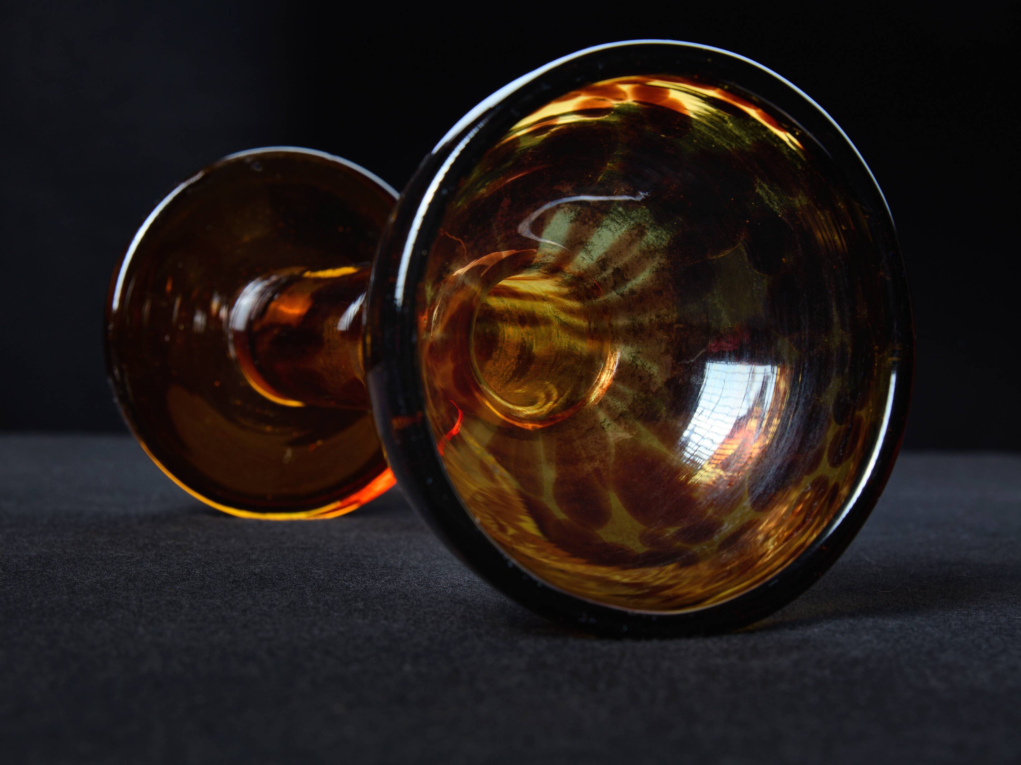 Amber blown glass candlestick – Art Deco style – 24.5 cm