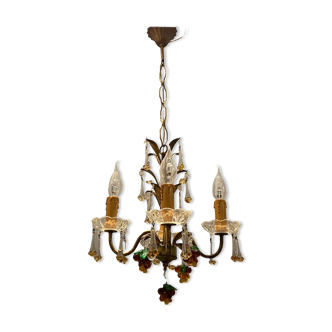 Italian Gold Gilded Murano Glass Fruit Chandelier