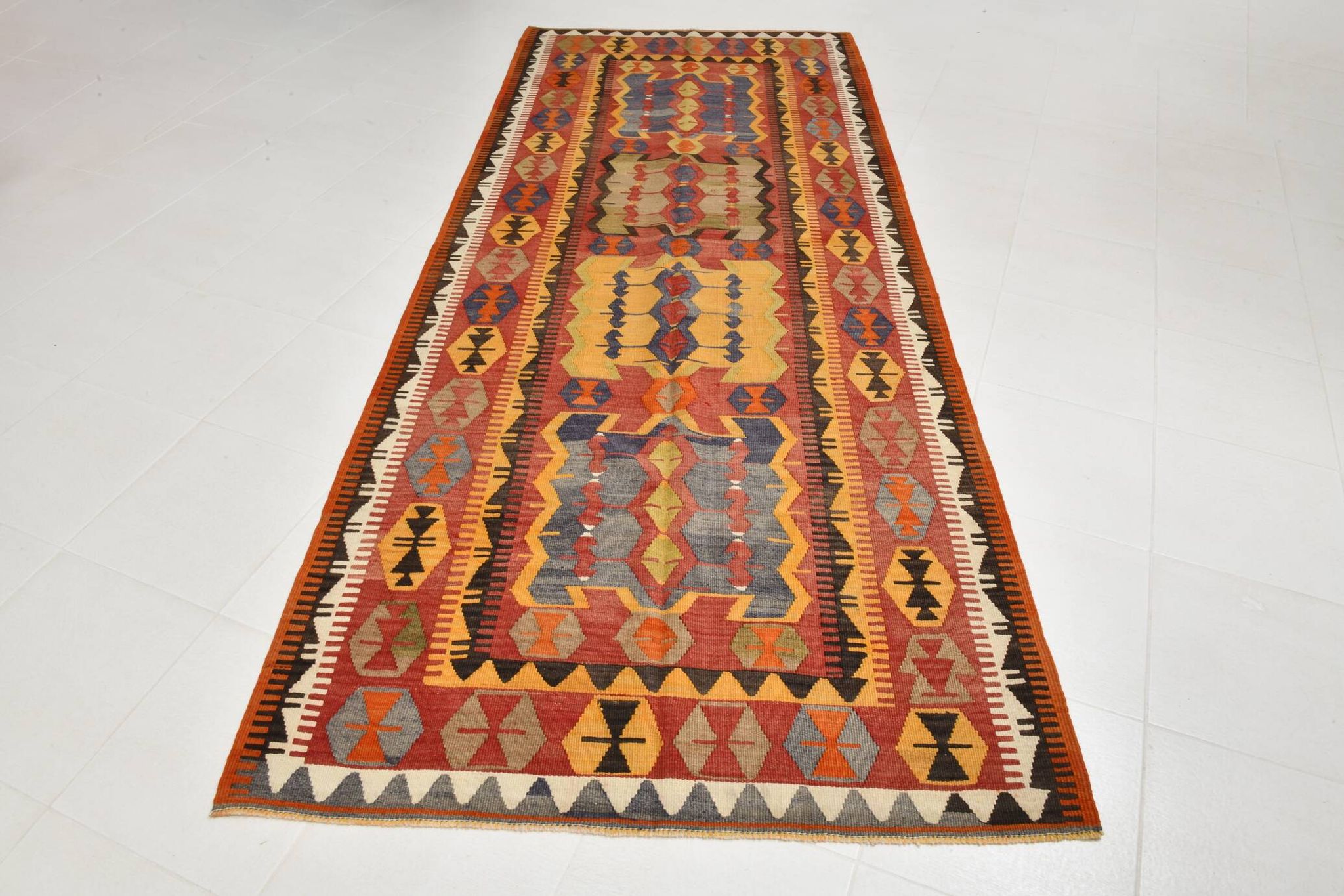 5x12 Soft Red and Orange Anatolian Kilim Rug, Wool Kilim Carpet, 139x377Cm
