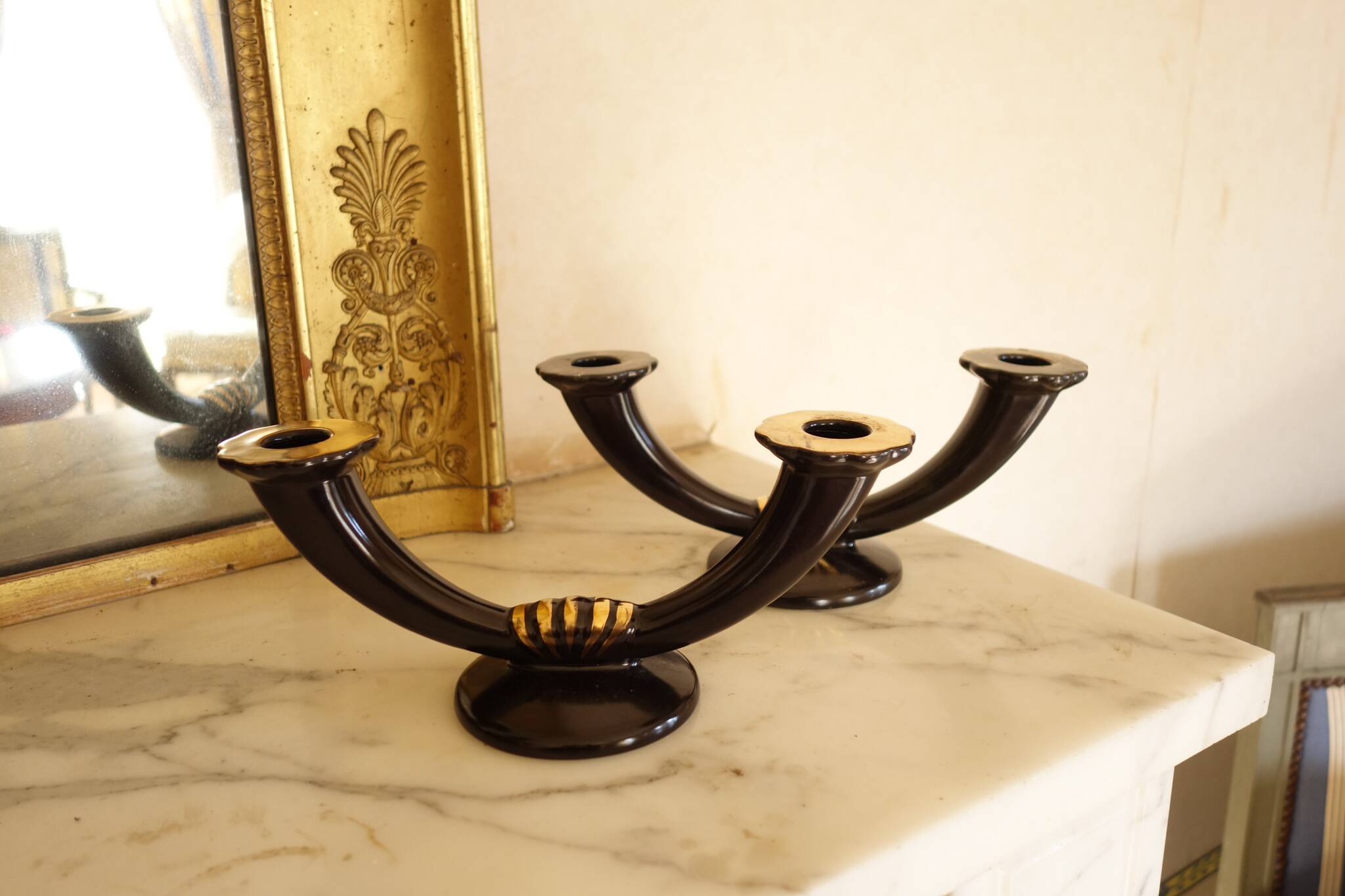 Pair of Gien Art Deco Candlesticks