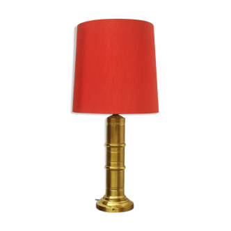 Huge Red Fabric & Brass Table Or Floor Lamp, 1960s
