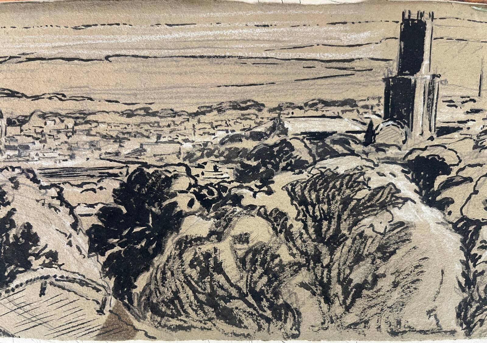 Tableaux lot 3 studies Pastel Ed. Pannetier (1884-1965) Panoramic landscapes